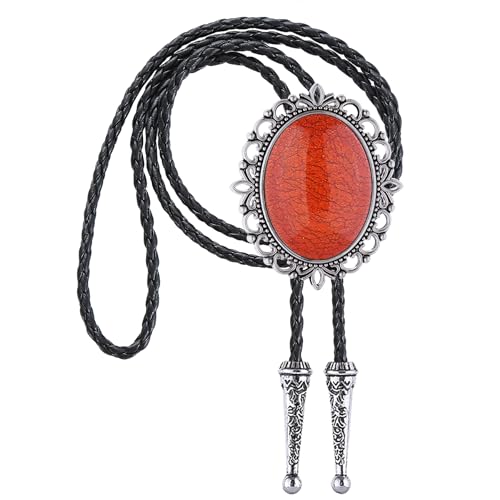 Image of Jeilwiy Bolo Tie for Men Real Stone Westwern Cowboy Ties Silver Bolos Women Leather Necktie Gift for Birthday Christmas