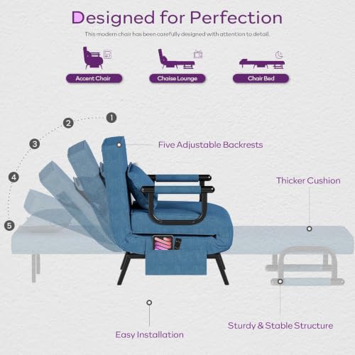 Image of TYBOATLE Sleep Chair, Folding Sleeper Chairs for Adults (Azure Blue)