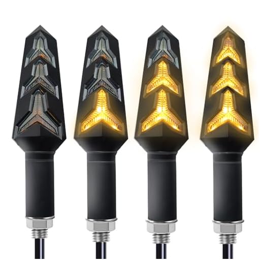VRWEARE 4PCS Universal Motorcycle Turn Signals 12V Flowing Turn Indicator Lights 12 LEDs Bulbs Compatible with Motorbike Scooter Quad Cruiser Yamaha Harley Suzuki Off Road