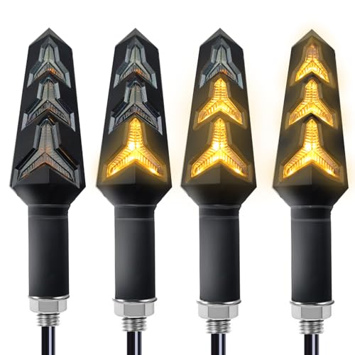 VRWEARE 4PCS Universal Motorcycle Turn Signals LED 12V 3 Wire Flowing Indicator Lights 14 Bulbs Compatible with Motorbike Scooter Quad Cruiser Yamaha Harley Suzuki Off Road by VRWEARE - Used condition - US$13.23