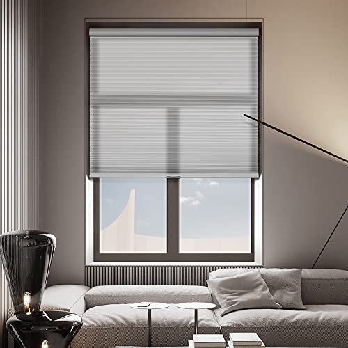 Sulugood Light Filtering Cellular Shades Cordless Windows Color-Matched Honeycomb Blinds Hidden Mounting 1.5 Inches Single Cell Cellular Blinds For Home, Office, Light Gray, Custom Size #TOP2