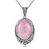 KZYOYE Oval Rose Quartz Necklace Oval Stone Pendant Necklace Oval Healing Pink Crystal Necklace Vint