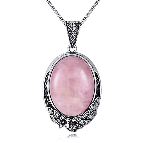 Kzyoye Oval Rose Quartz Necklace Oval Stone Pendant Necklace Oval Healing Pink Crystal Necklace Vintage Charm Jewelry Gift For Women Mom Graduation Day Birthday #TOP9