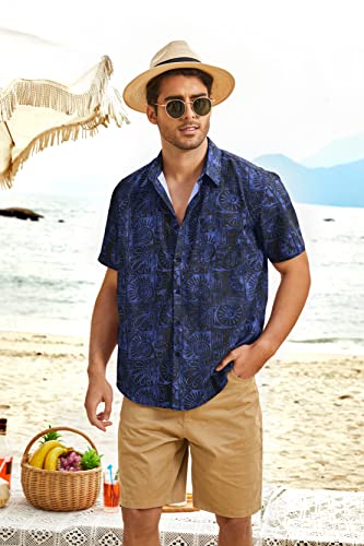 Coofandy Men Hawaii Vintage Shirt Tropical Aloha Retro Beach Cotton Summer Shirt Blue #TOP3
