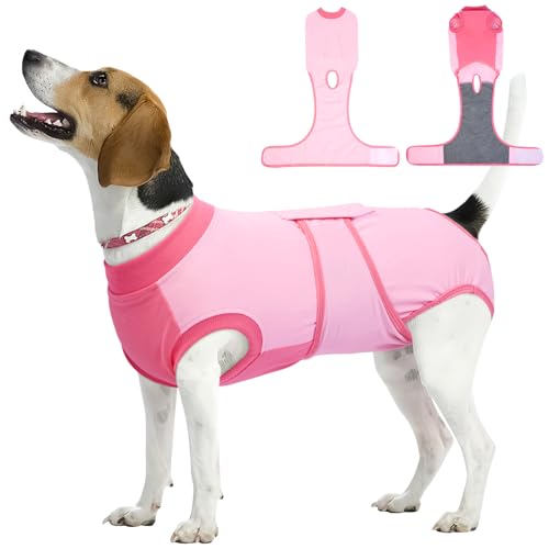 Image of Kuoser Recovery Suit for Dogs, Soft Dog Spay Suit for Female Surgery Recovery, Breathable Dog Neuter Recovery Suit Male, Anti Licking Dog Onesie for Abdominal Wounds Cone Alternatives, Pink M