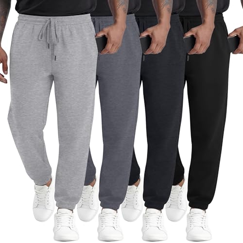 August Alley 4 Pack Mens Athletic Joggers Gym Workout Running Sweatpants Lounge Drawstring Track Sweat Pants with Pockets(Light Gray, Dark Gray, Heather Black, Black,Small) by August Alley - Used condition - US$51.65