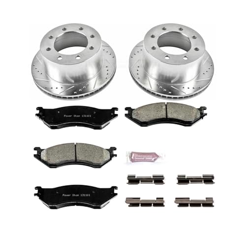 Image of PowerStop Rear Brake Kit for Dodge Ram 2500 2001-02 | Dodge Ram 3500 2001-02 - Drilled and Slotted Disc Rotors with Carbon-Fiber Ceramic Brake Pads Replacement, K5489