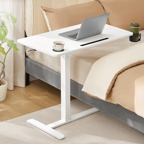 VASAGLE Beistelltisch mit Rollen, mobiler Stehtisch, 80 x 45 cm große Tischplatte, verstellbare Höhe, 2 Getränkehalter, Schlitz für Handy oder Tablet, wolkenweiß LSD601W01 VASAGLE Beistelltisch mit Rollen, mobiler Stehtisch, 80 x 45 cm große Tischplatte, verstellbare Höhe, 2 Getränkehalter, Schlitz für Handy oder Tablet, wolkenweiß LSD601W01