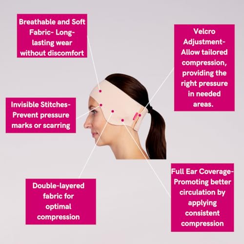 LIPOELASTIC PU 03 Unisex Post-Surgery Compression Ear Band, Self-Fastening Otoplasty Headband, Comforting Ear Bandage