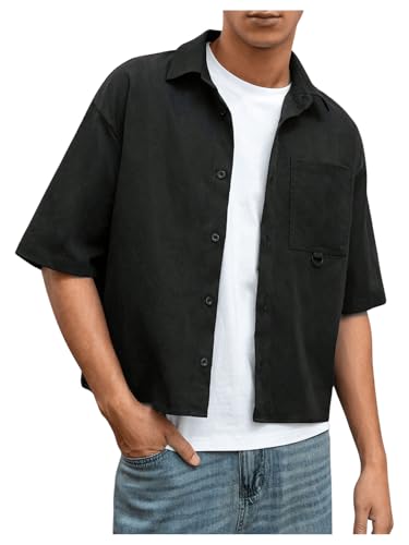 GORGLITTER Men's Cropped Shirt Button Bown Short Sleeve Casual Collar Neck Summer Shirts Crop Top