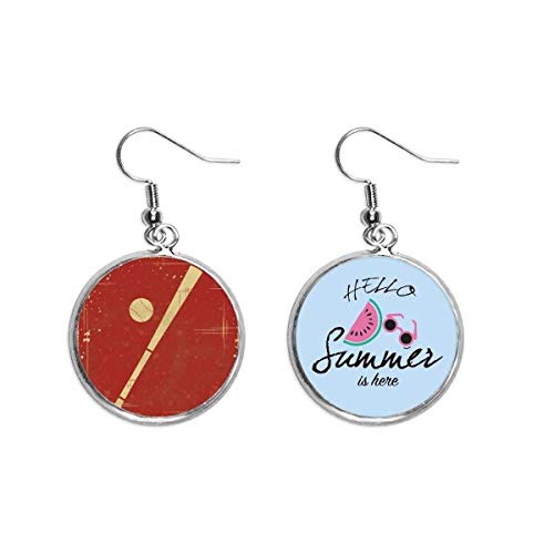 Pendientes de sandía diseño béisbol rojo lóbulo con patrón ilustrado