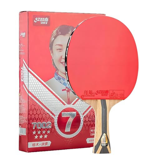 Double DHS Ping Pong Paddles with 5 Wood + 2 Carbon Fiber Blade - ITTF Approved -Pro Ping Pong Paddle for Advanced Control & Speed - Table Tennis Racket for Offensive Players(7002-Red-Shakehand)