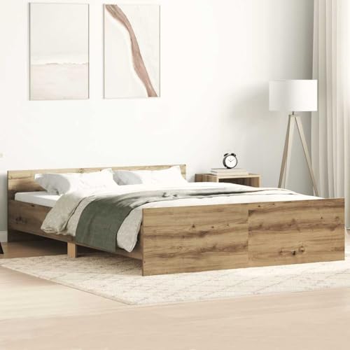 UJCHVHN Marco de cama sin colchón, roble artesanal, 135 x 190 cm, camas y accesorios de madera de ingeniería
