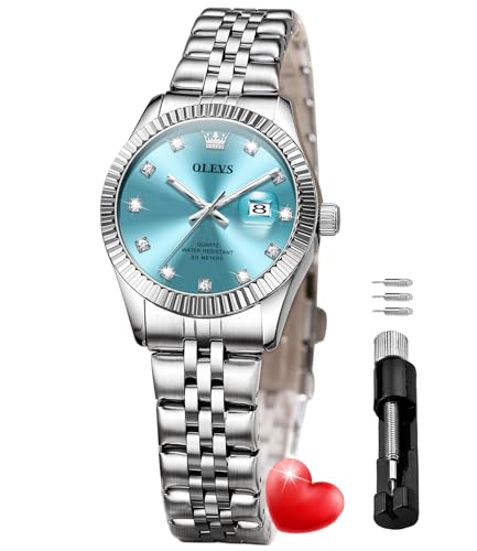 Image of OLEVS Gold Watches for Women Original Luxury Small Square Diamond Wrist Watch Analog Quartz Stainless Steel Waterproof Stylish Ladies Watch Date