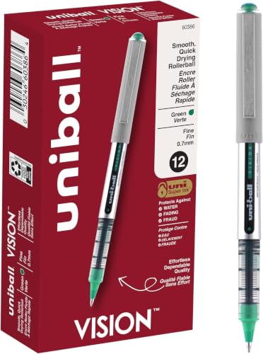 Image of uniball Vision Rollerball Pens, Green Pens Pack of 12-0.7mm Fine Point Medium Ink - Japanese Pen, Smooth Writing Pen, School & Office Supplies (Pack of 144)