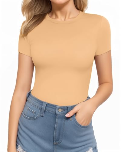 Image of Mangopop Women' Long Sleeve Ribbed Bodysuit Jumpsuits