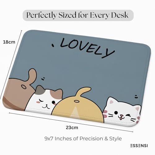 Image of Mouse Pad for Laptop & Desktop | 9x7 Inch Anti-Fray Stitched Edges | Non-Slip Rubber Base | Desk Setup Accessory for Students, Gamers & Professionals (Lovely Cats)