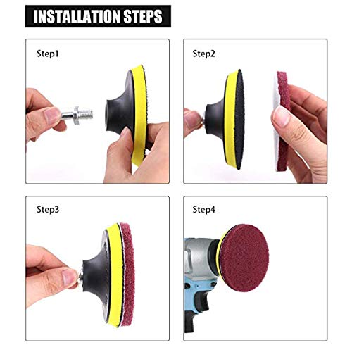 Image of 11Pack 4 Inch Drill Power Brush Tile Scrubber Scouring Pads Cleaning Kit with 4 Inch Disc Pad Holder for Bathroom & Kitchen Cleaning