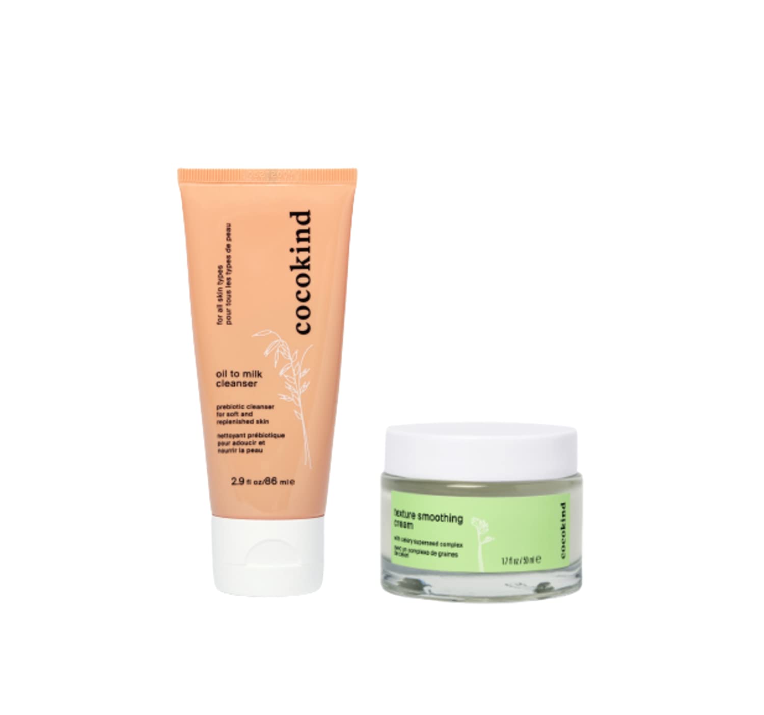CocokindEveryday Essentials Bundle, Oil to Milk Cleanser and Texture Smoothing Cream, Oil Cleanser and Face Moisturizer