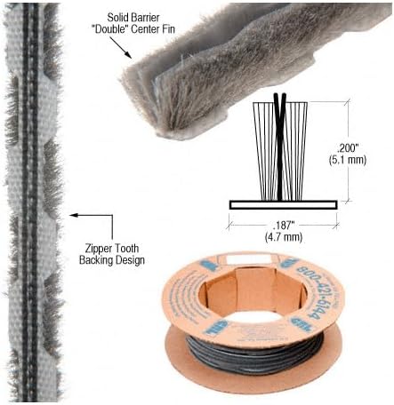 CRL Z78159C 100ft Roll Zipper Pile Weatherstrip, 0.200" Pile Height, 0.187" Backing Width-Gray