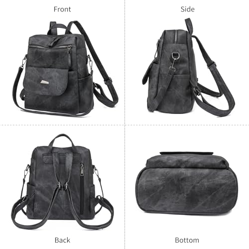 Image of Backpack Purse for Women, PU Leather Backpack Purse, Fashion Travel Anti Theft Backpack, Multipurpose Lightweight Waterproof Convertible Purse Shoulder Bag Handbag, Black