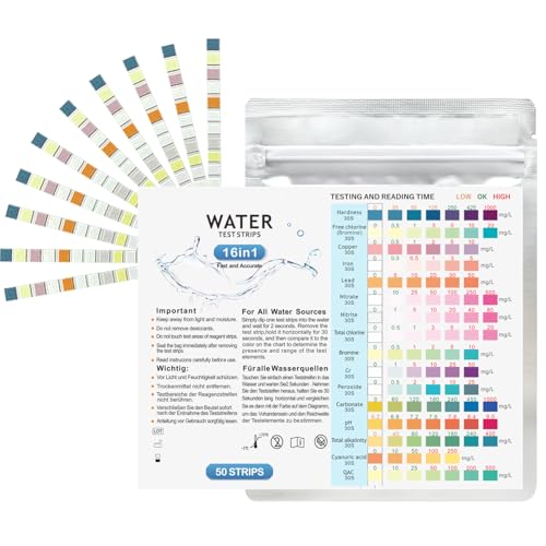 Water Testing Kits for Drinking Water 50pcs 16 in1 Drinking Water Test Strips Kit PH Nitrate Iron Nitrite Copper Mercury and More Ferrous Hardness Lead More Home Water Test Kit