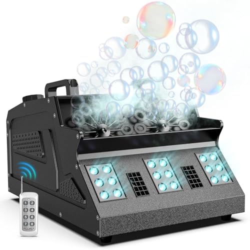 Máquina de Burbujas de Humo de 1500W con Control Remoto, 18 LED RGB d-mx512 Compatible con Máquina de Niebla de Burbujas con Control Independiente para Bodas Escenarios Fiestas Halloween y Navidad
