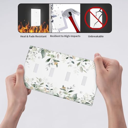 Decorative Switch Plate Covers Rustic Ink Green Eucalyptus Leaves Sage leaf 4 Gang Light Switch Cover Plate Quad Toggle Wall Plate Light Switch Covers for Country Bedroom Home Decor