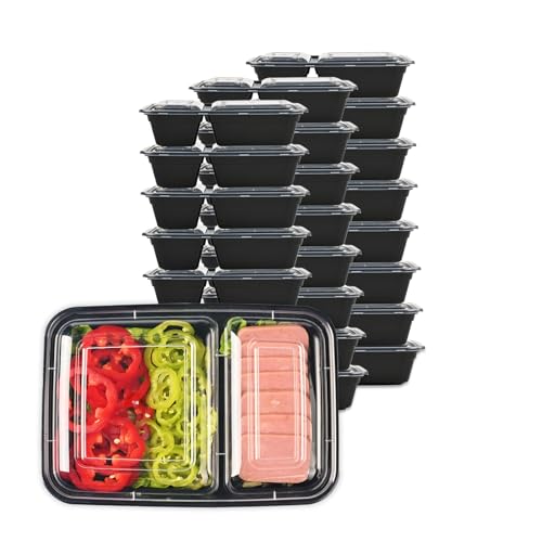 Image of LOKATSE HOME Meal Prep Container Microwave Safe 24 Pack 2 Compartment with Lids, Stackable Bento Box, Food Storage Reusable, BPA Free, Freezer, Dishwasher Safe (32 oz)