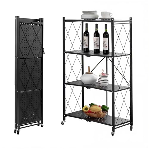 SmartMaster 折りたたみラック 4段 幅71×奥行39×高さ127cm 折り畳み メタルラック オープンラック スチールラック キッチン オープンシェルフ 家庭用収納ラック たんそこう キャスター付き たんそこう 物置 倉庫 油汚れに強い 移動便