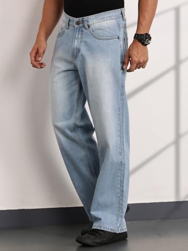 Image of Thomas Scott Men's Relaxed Fit Mid Rise Comfort Clean Look Light Fade Cotton Baggy Jeans