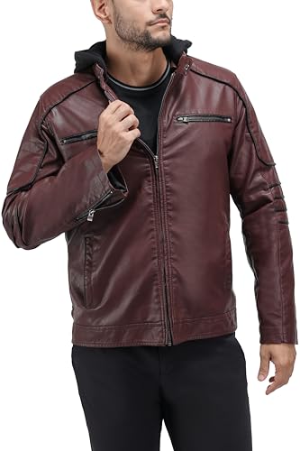 Image of X-Ray Men's Slim Fit Faux-Leather Moto Jacket with Removable Hood
