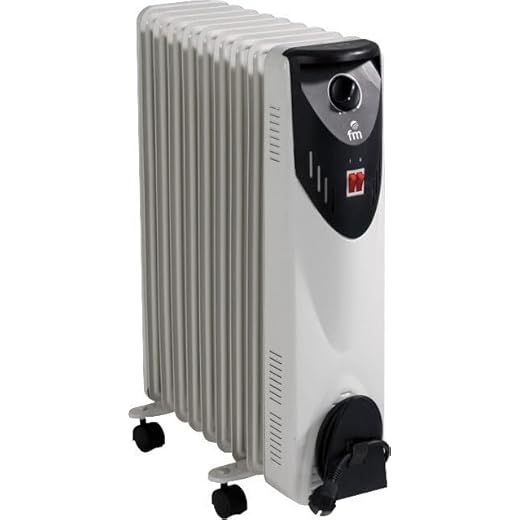 Radiador de Aceite Modelo FMRW - Distintas Potencias a elegir de 1000W a 2500W - 3 Niveles de Calor - Termostato de Seguridad - Temperatura Regulable y Recoge Cables - Construcción en acero (1500 W)