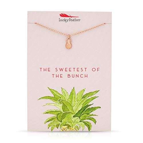 Lucky Feather Pineapple Necklace - Sweetest of The Bunch Pendant on Adjustable 16” – 18” Cable Chain - Great Gifts for Teen Girls