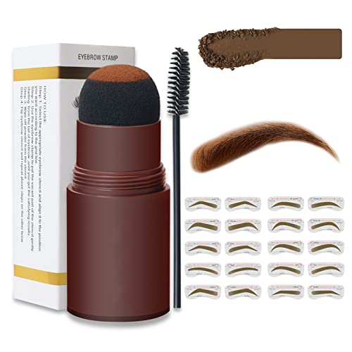 Eyebrow Stamp Stencil Kit,Brow Stamp Shaping Kit Eyebrow Stencil Kit with 20 Eye Brows Stencil for Beginners, Waterproof & Easy to Use Eyebrow Brown Definer (Dark Brown)