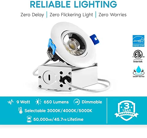 Edupet Solasiduo 3 Inch Waterproof Recessed Shower Lights, 9W Cob 3 Colors Adjustable Gimbal Ceiling Recessed Lighting For Bathroom,Bedroom,Kitchen,Balcony #TOP3