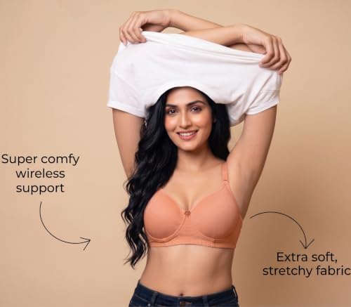 Image of Women's Pure Cotton Blend Lightly Padded Bra (Pack of 3) | Full Coverage Wirefree T-Shirt Bra | Soft Breathable Everyday Bra | Adjustable Straps | Comfortable Multicolor Bra