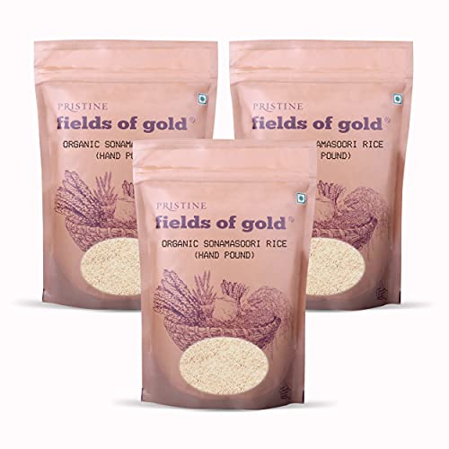 Image of PRISTINE Fields of Gold Organic Sonamasoori Rice (Hand Pound), 1 kg (Pack of 3)