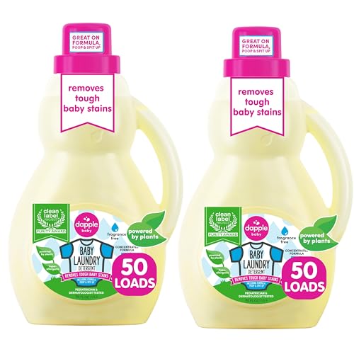 Dapple Baby Laundry Detergent, Plant Powered, Hypoallergenic, Fragrance Free, Concentrated, 50 fl oz (Pack of 2)
