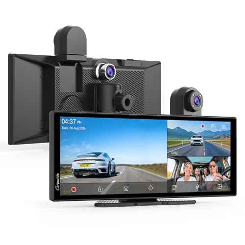 Carpuride W125S Carplay Pantalla con 3 Canales Tablero Cámara, 4K Frontal &1080P Trasera Cámara, Inalámbrico Carplay y Android Auto, 11,26' HD Táctil Pantalla, Grabación en Bucle, Bluetooth.
