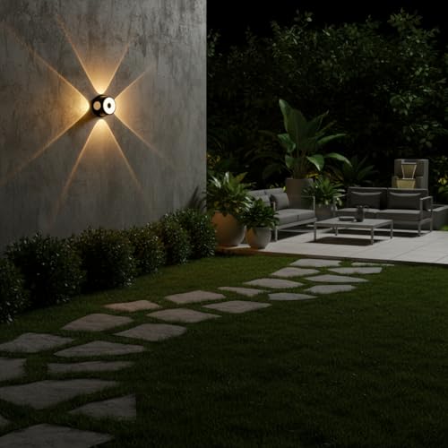 Image of FERA Waterproof Up Down Led Wall Lamp, Aluminium IP65 Body 4+1 Ray, Warm White, Indoor /Outdoor Decorative Wall Sconce Light (Ironman Warm)