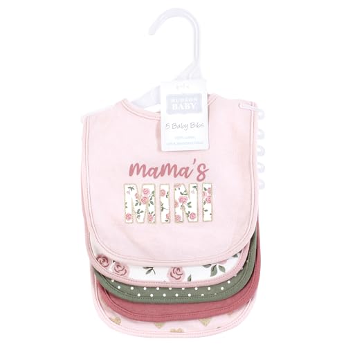 Image of Hudson Baby Infant Girl Cotton Bibs, Mama Mauve Sage Rose, One Size