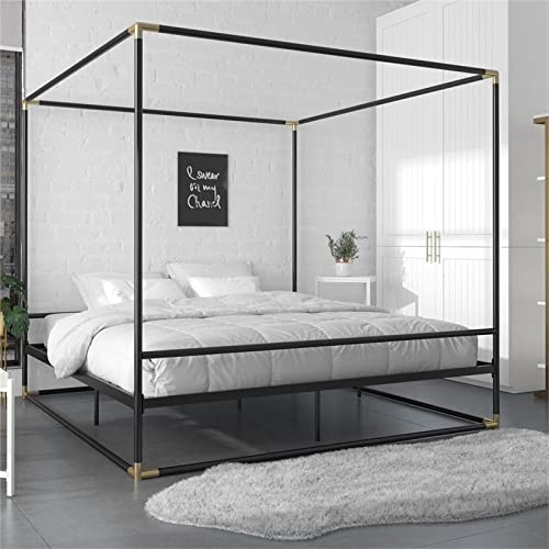 Cosmoliving By Cosmopolitan Cosmoliving Celeste Canopy Metal, King Size Frame, Black/Gold Bed #TOP1