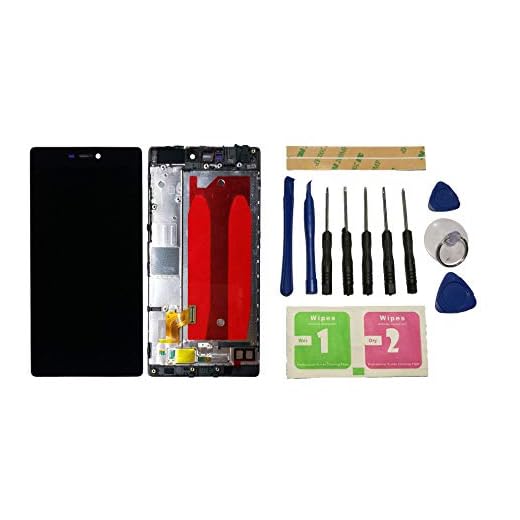 Flügel för Huawei P8 GRA-UL00, GRA-L09, GRA-UL10 LCD-display pekskärm Digitizer svart komplett med ram reparationsdel + verktyg + självhäftande