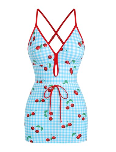 Image of ZAFUL Women's One Piece Swimsuit with Skirt V Neck Colorblock Bathing Suit | Front Cut Out Swimsuit Criss Cross One Piece Bathing Suit