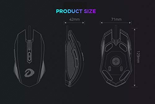 Detailed product dimensions of DAREU EM925 RGB mouse