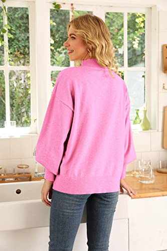 Image of WEACZZY Women's Sweater Mock Neck Long Lantern Sleeve Lightweight Knit Tops