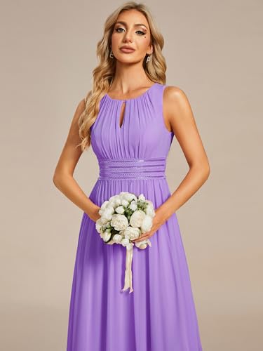 Image of Ever-Pretty Women's Chiffon Sleeveles Summer Formal Wedding Guest Dresses Ruched A Line Hollow Out Crew Neck Bridesmaid Dress