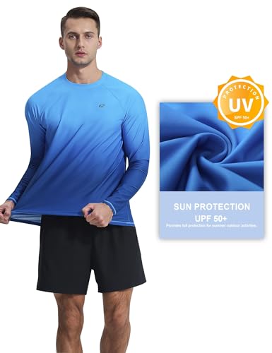Men's Long Sleeve Rash Guard Quick Dry Swim Shirts UPF 50+ UV Sun Protection Tee Surfing Tops(Gradient Ocean,2XL) - Thumbnail 4