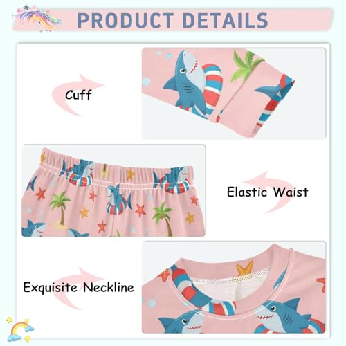 Pajama Sets Long Sleeve Shark Lifebuoy Palm Starfish Soft Comfy Sleepwear 2 Piece PJS 3-8T4